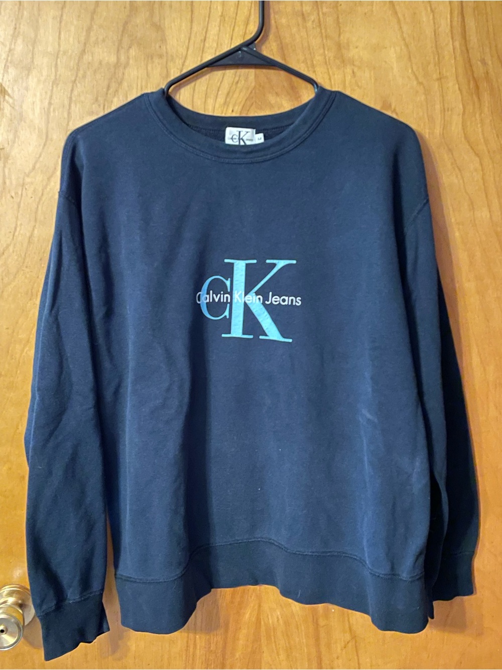 Calvin Klein Jeans Navy Blue Crewneck Sweatshirt with Turquoise Logo